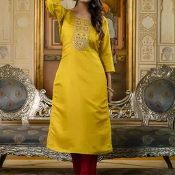 vredevogel Women Solid Silk Blend Straight Kurta image 2