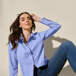 dimpy garments Women Regular Fit Striped Spread Collar Casual Shirt image 5