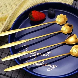 rikup Golden Spoon Set / Cutlery Kitchen Tableware / Different Shape Stainless Steel Coffee Spoon, Cream Spoon, Dessert Spoon, Ice Tea Spoon Set-picture-31