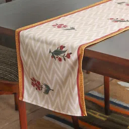 zeba Multicolor Floral Polycanvas (12 x84) Hand Embroidered Motif and Tassels Table Runner image 2