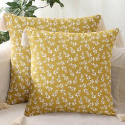 kushadri Yellow Cotton Floral 16x16 inches (Set of 2) Cushion Covers-picture-20
