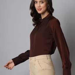 sengrow Women Regular Fit Solid Mandarin Collar Formal Shirt image 3