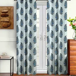 Blue Floral Polyester 9 Ft Semisheer Eyelet Door Curtains (Set of 2) by Cortina image 1