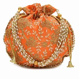 mihir clothing Women Orange, Gold Potli-picture-22