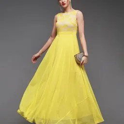 miss chase Women Gown Yellow Maxi/Full Length Dress image 2
