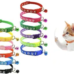 aomnistore 2pcs Adjustable Nylon Small Pet Belts with Bell & Cute Print for Cats & Puppies Dog & Cat Everyday Collar image 1