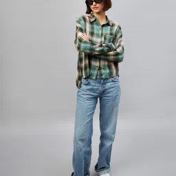 chimpaaanzee Women Oversized Fit Checkered Spread Collar Casual Shirt image 4