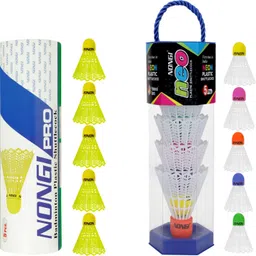 nongi Badminton Shuttle (NEO & NEON) Combo Pack Of 10 Shuttle For Indoor Outdoor Sport Plastic Shuttle- White, Yellow image 2
