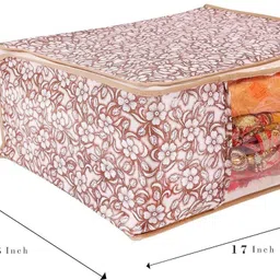 calado Beige Flower Saree Cover Material Non-Woven, Pack of 12 Polyester Collapsible Wardrobe image 4