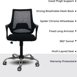 my cubicles Ergonomic Mesh Office Chair with Lumbar Support, Fixed Armrests & Spider Base Mesh Office Adjustable Arm Chair image 4