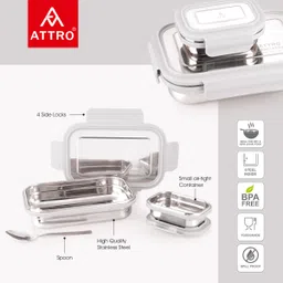 attro Lunchmate Sleek & Compact Airtight Leakproof 2 Containers Lunch Box image 2