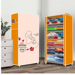 ukdimukdi 6 Shelf Foldable Collapsible Wardrobe Storage Organizer Almirah Cloth Rack PVC Collapsible Wardrobe-picture-19