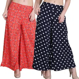 emeros Pack of 2 Women Regular Fit Dark Blue, Orange Crepe Trousers-picture-10
