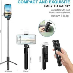 AAMS R1s Bluetooth Selfie Stick with Remote and LED Selfie Light, 3-in-1 Multifunctional Selfie Stick, Tripod, Monopod Stand & Mobile Stand Compatible with All Phones Bluetooth Selfie Stick image 4