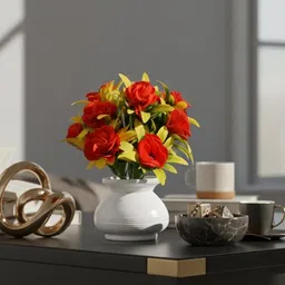 ccs home decor artificial flowers Green, Red Wild Flower Artificial Flower with Pot image 4