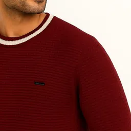 wulvee Men Self Design Round Neck Maroon Sweater image 5