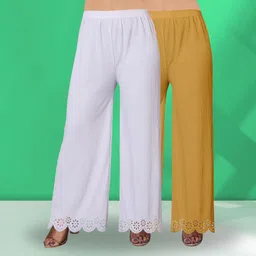 ecoundies Pack of 2 Women Straight Fit Multicolor Lycra Blend Trousers-picture-14