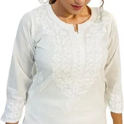 elaasa Women Chikan Embroidery Pure Cotton Straight Kurta-picture-11