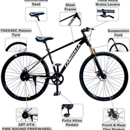 candulla BLACK HAWK SINGLE SPEED | FULLY FITTED | FRONT SUSPENSION | DUAL DISC 700C T (inch) Hybrid Cycle/City Bike image 2