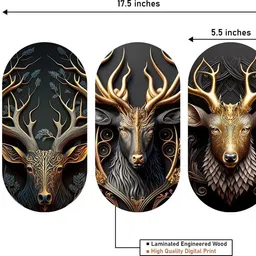 manchii Golden Deer Design Wooden Plank Set Of 3 Decor Pack of 3 Pack of 3 image 2
