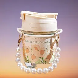 takositio White Pearl Coffee with Pearl Chain Belt Reusable Tumbler Coffee Cup Plastic Coffee Mug-picture-21