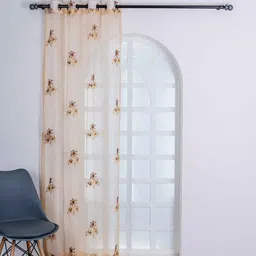 parda online Brown & Golden Polyster Floral 5ft Sheer Eyelet Window/Door (2 Pc) image 2