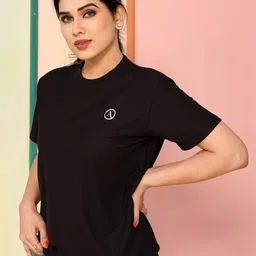 moda rapido Women Solid Round Neck Polyester Black T-Shirt image 4