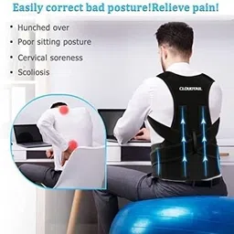 cloudtail Posture corrector belt for men and women for back pain Back Support (Black) Shoulder Support image 4