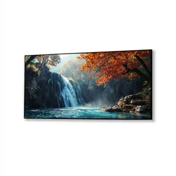 nestroots Black Canvas Framed Autumn Serenity Forest Waterfall Escape Wall Painting(12X24 Inch) image 3