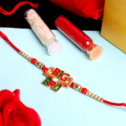 gw creations Bhaiya Bhabhi BIGBRORAKHIMATAL0011 Gold Finish Rakhi, Chawal Roli Pack Set-picture-19