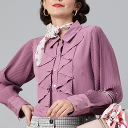 pluss Women Regular Fit Striped Spread Collar Casual Shirt image 1