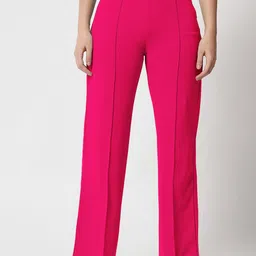 kotty Women Regular Fit Pink Viscose Rayon Trousers-picture-34