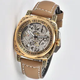 forsining Unisex Self-Winding Automatic Mechanical Gold Analog Watch - For Men & Women Business Self Winding Gold Wrist Skeleton Moon Tourbillon Mechanical image 4