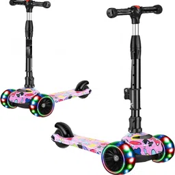 kourevon 3 Wheeler LED Light Kick scooter 4 level Height adjust, 80 kgs weight capacity Kids Scooter image 1