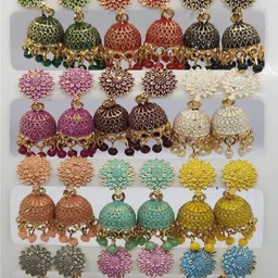 Small And Simple Fancy Earrings Jhumka Combo Pack Of 12 For Women And Girls Stainless Steel Jhumki Earring-image-7