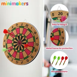 minimakers 12 Inch Wooden Dart Board| Includes 3 Steel Tip Darts 30 cm Dart Board image 2