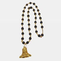 lotus store Original Pacnhmukhi Rudraksh Mala 8mm 36 beads wood chain rare collection Beads Gold-plated Plated Brass, Wood Necklace-picture-31