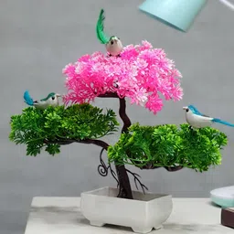 with 3 Graceful Birds Pink Holly Berry Artificial Flower with Pot-image-14