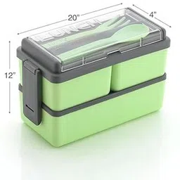 thefabhome Plastic Lunch Box Comes with 3 Detachable Box, 2 Spoons 4 Containers Lunch Box image 3