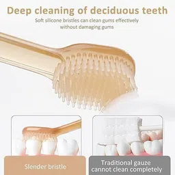axu traders Baby Oral Cleaning Brush 2 in 1 Toothbrush Tongue Brush BPA Free Soft Silicone Soft Toothbrush image 2