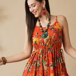 globus Women Fit and Flare Orange Maxi/Full Length Dress image 5