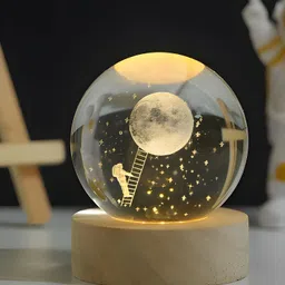 arv 3D Crystal Ball Lamp | Night Light with Wooden Base | Moon Landing Style Table Lamp-picture-17