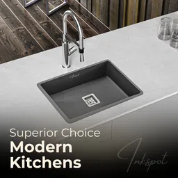 q-image Grey Quartz Single Bowl Kitchen Sink | 24x18x9 inches | Natural Grey Kitchen Sink | Matte Finish Under Counter Basin image 2