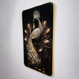 masstone Peacock Golden effect Crystal Embedded High Gloss Surface with Golden Slim Frame Embossed 18 inch x 12 inch Painting image 2