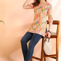 new ethnic 4 you Women Striped Cotton Blend Tunic Kurta image 3