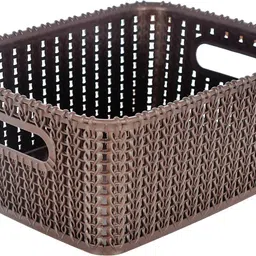 heart home Plastic Multipurposes Large M 20 Plastic Basket, Organizer With out Lid (Brown) -46HH086 Storage Basket image 3