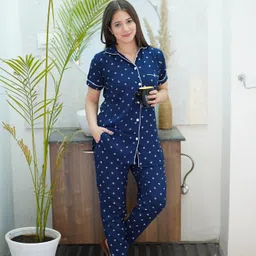 trinabh Women Shirt & Pyjama set Blue Printed-picture-10