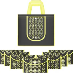 kuber industries Pack of 8 Smile Print Foldable Grocery/Shopping Bags For Women | Black & Yellow Pack of 8 Grocery Bags-picture-20