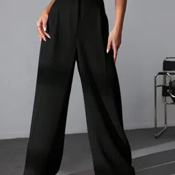 leriya fashion Women Regular Fit Black Cotton Blend Trousers-picture-32