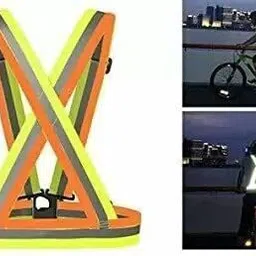 anian High Visibility Protective Safety Reflective Vest Belt Jacket, Night Cycling Reflector Strips Cross Belt Stripes Adjustable Vest - Orange & Green Safety Jacket image 5